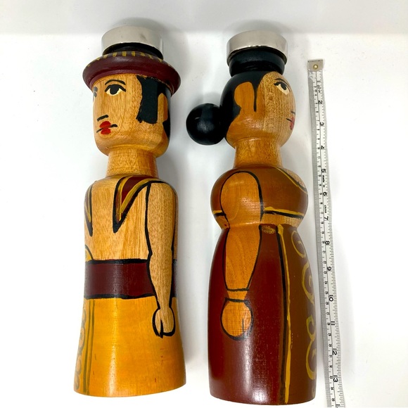 Large folk art wooden hand painted candle sticks - Picture 5 of 8